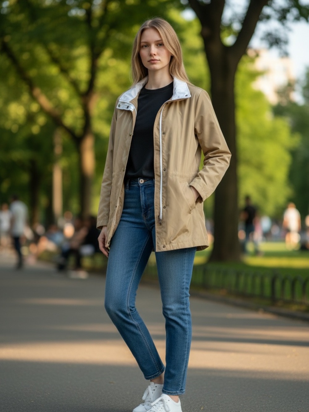 Lauren‎ Ralph Lauren Beige Light Coat with White Contrast Collar